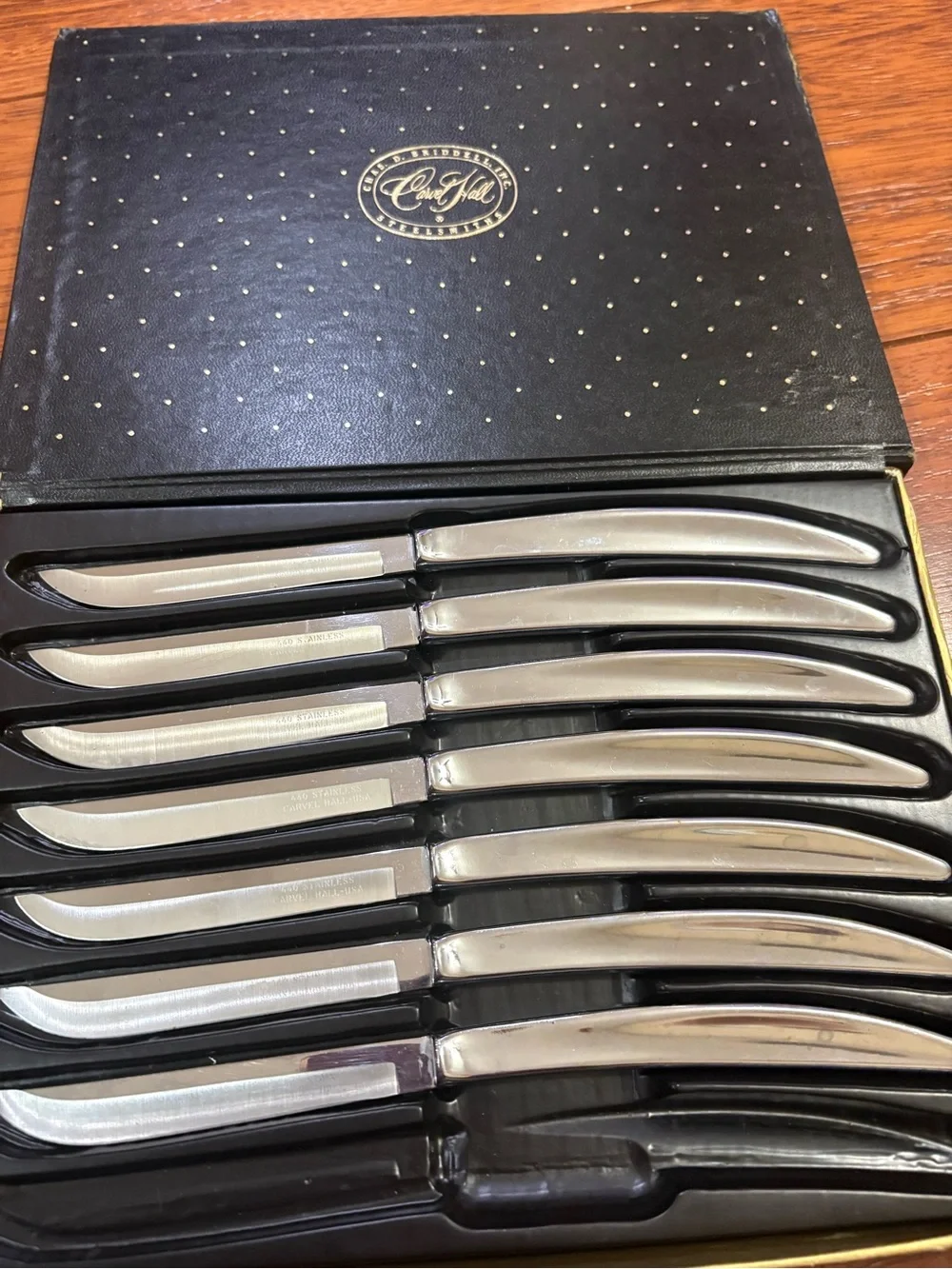 Vintage Carvel Hall MCM Steak Knife Set 6Great Swords Stainless USA Box